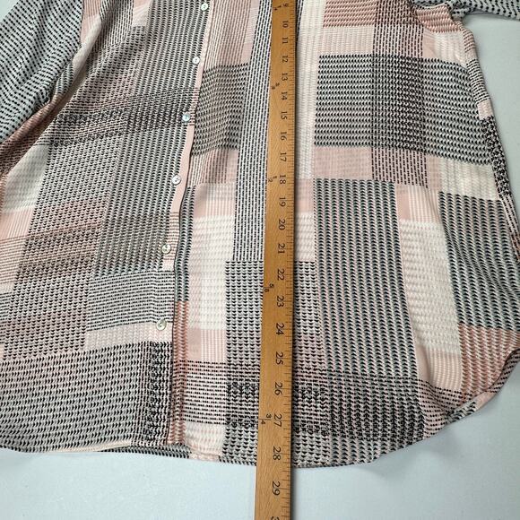 Rose And Olive Top Womens 1X Pink Geo Patchwork 3/4 Sleeve Button Front Career - Picture 10 of 12
